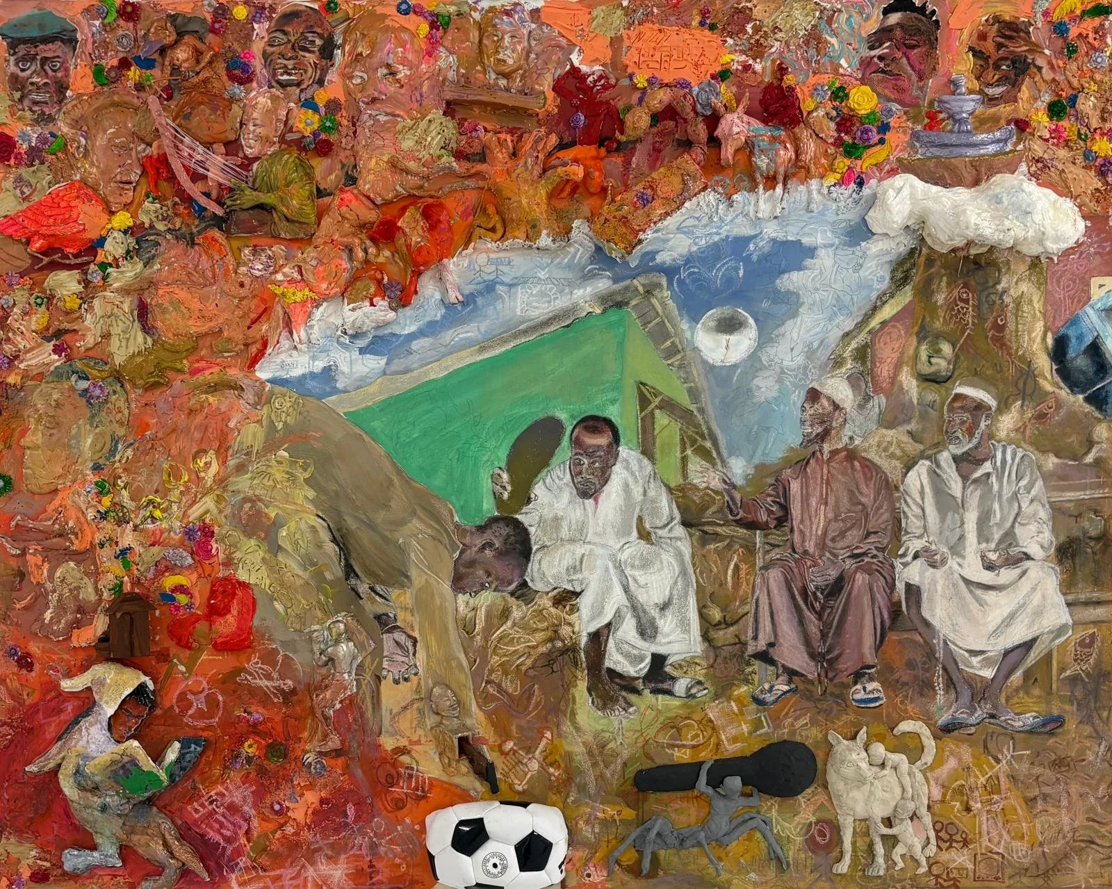 The Ball and the Cross (Mixed Media - 48" x 60") - Eugene Mireku