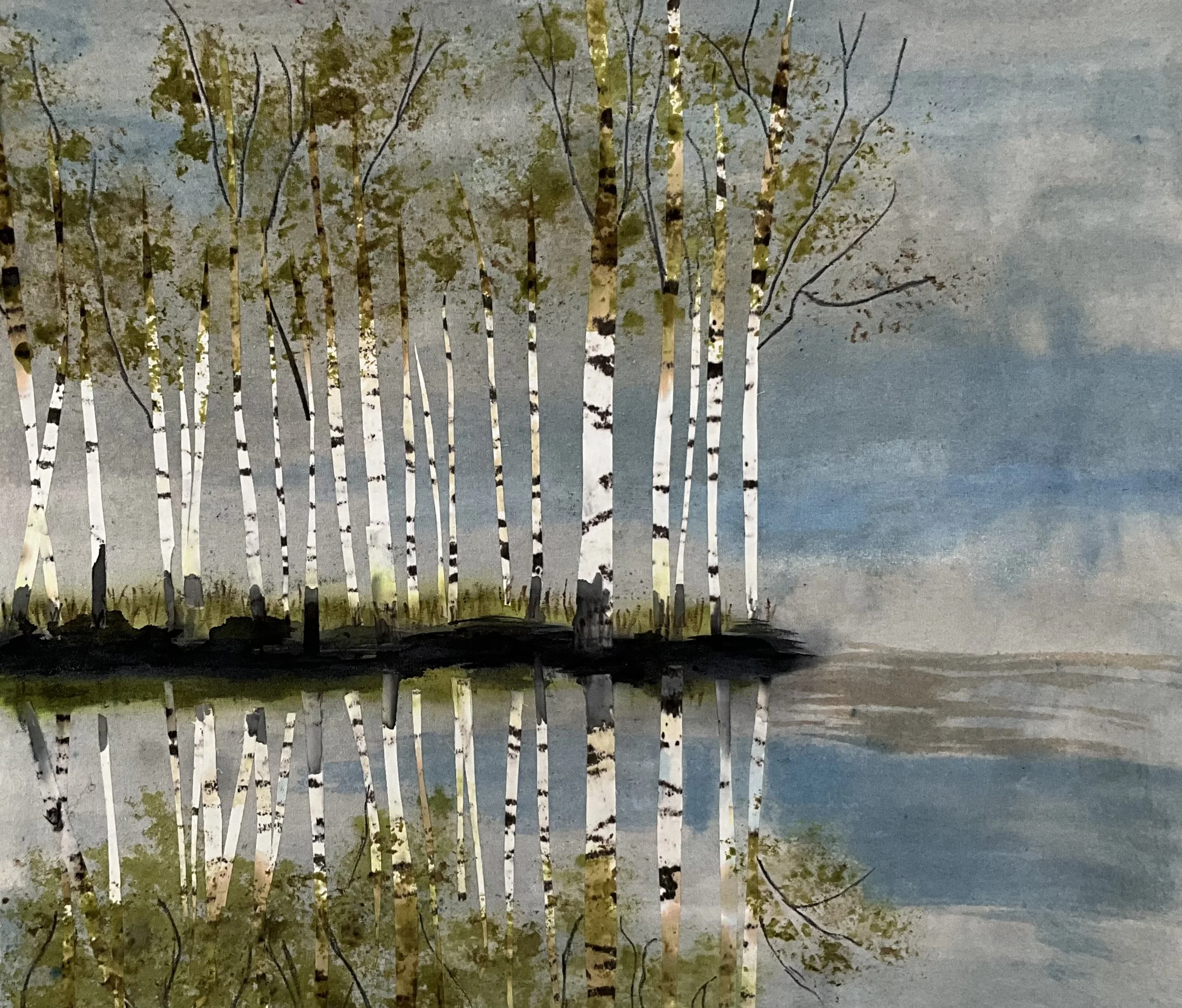 Birch in Spring (Textile - $350 - 21”x 24”) - Ann Marie Patrick