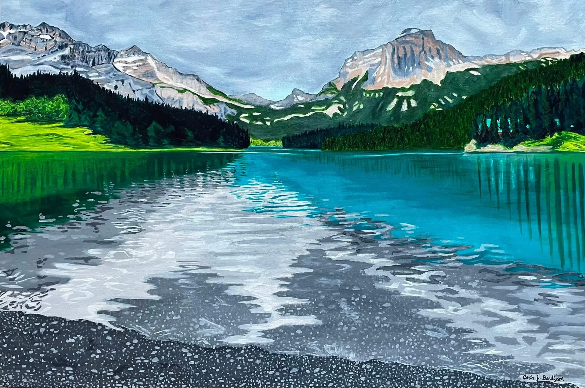 Emerald Lake, Yoho National Park (Painting - $949 - 24” x 36” x 0.5”) - Carla Bendixen