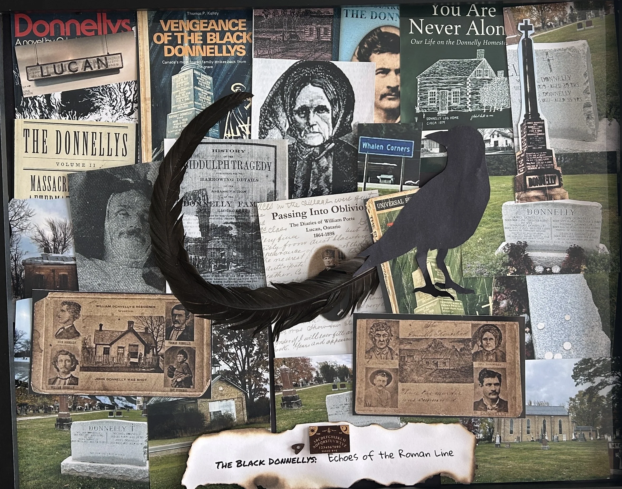 The Black Donnellys: Echoes of the Roman Line (Mixed Media - 17 inches x 21 inches x 1 inch  - $300 CAD + shipping - Canada) Leonard Belsher