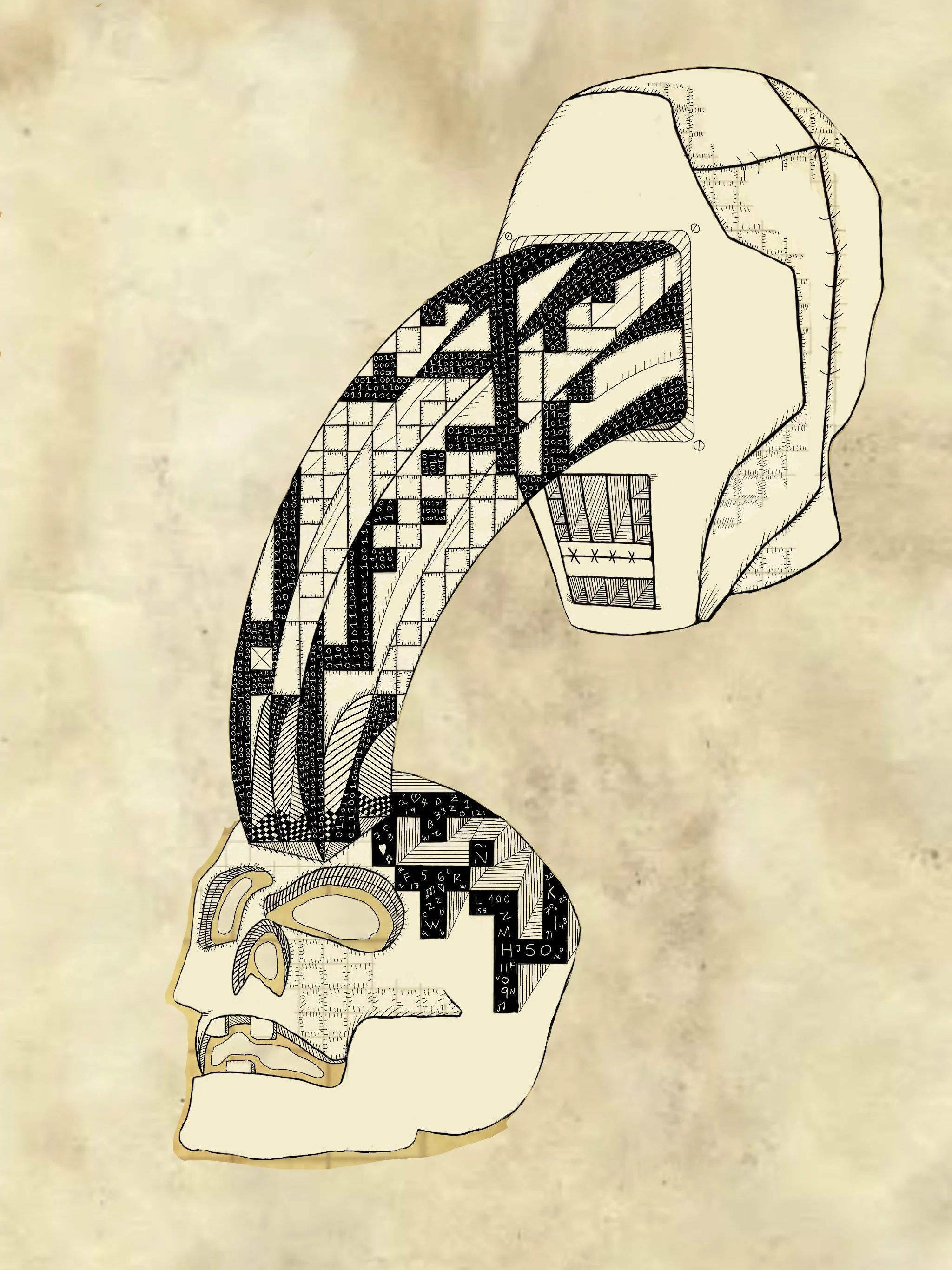 Mining for ideas in an open market (Printmaking - 12" x 16" - $500 CAD - Canada) Harold Coego Gonzalez