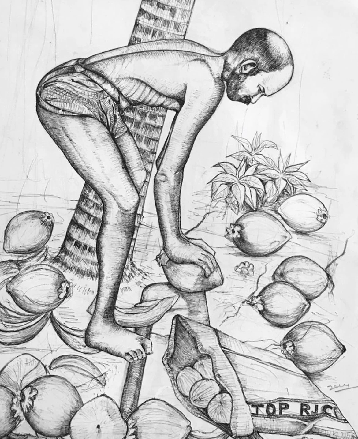 A Day’s Labour (Drawing - 17.72 × 11.42 inches) - Hemapriya Jegatheswaran