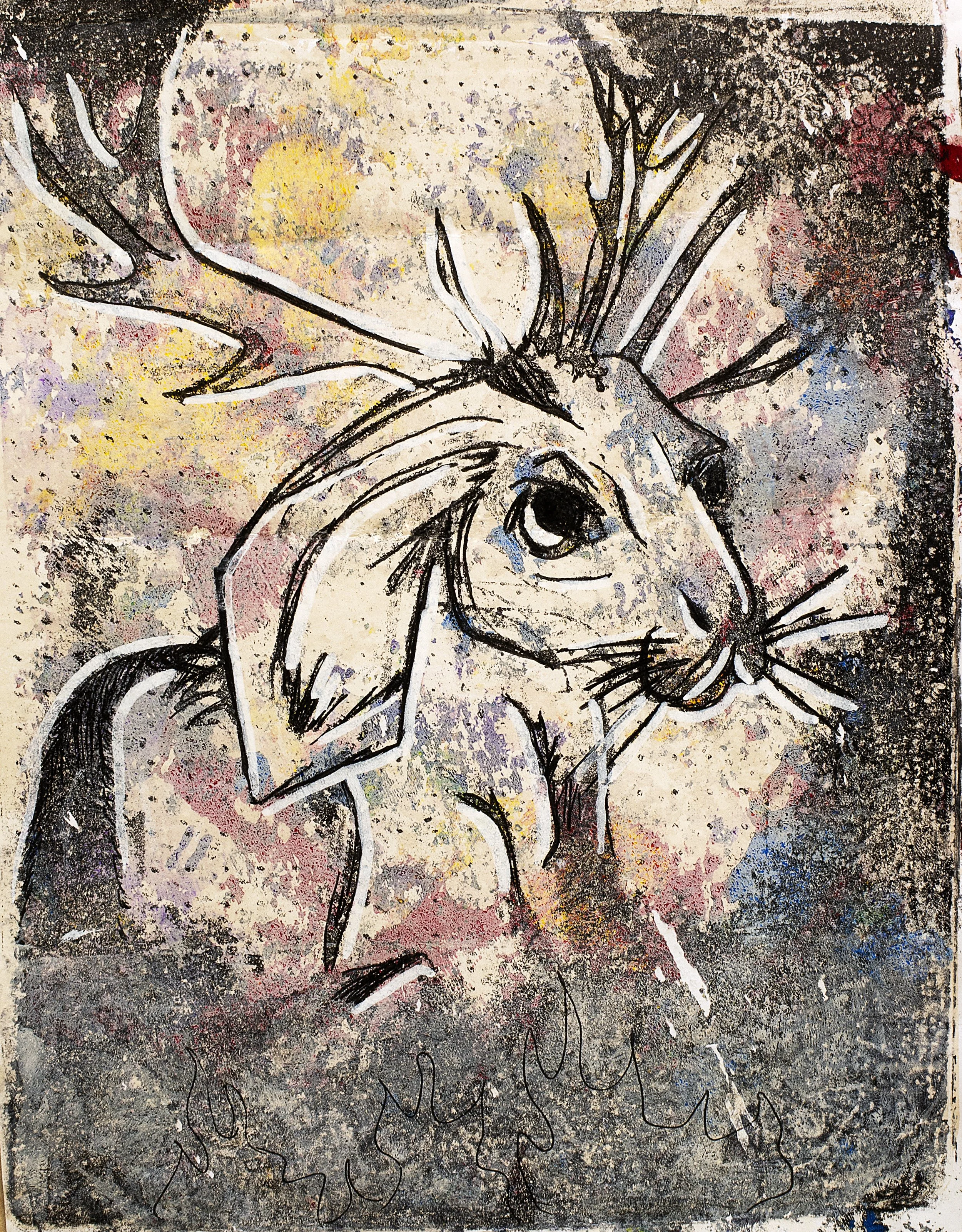 Jackalope (Mixed Media - 9.5" x 12.5" - $100 USD - Israel) BLKGLOW