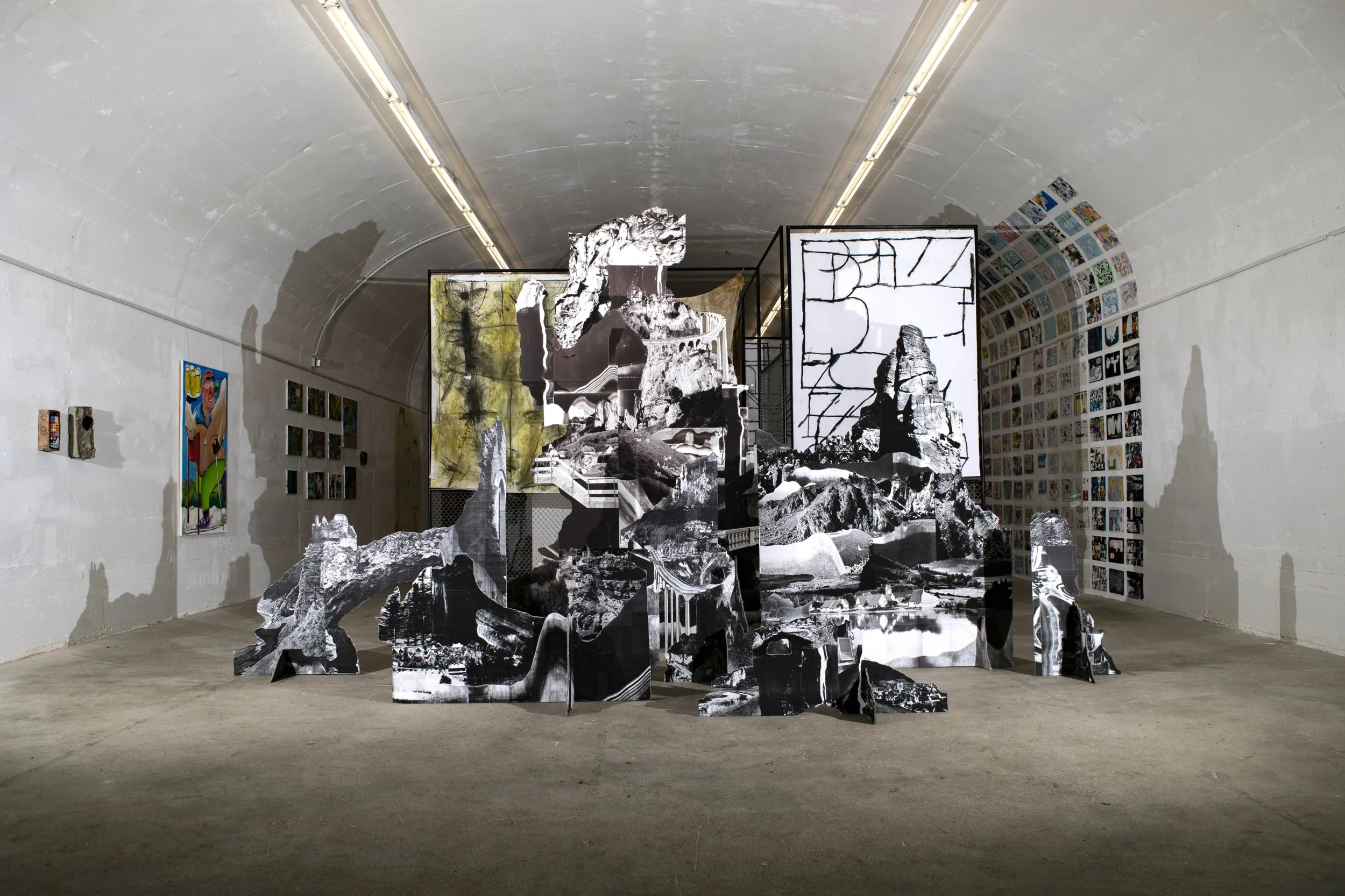 Berg- und Talfahrt (Terrain of Ups and Downs) (Mixed Media/layered cardboard structures with fragmented photographs of mountainous terrain - 2,7m x 5m x 2,5m - 12.000 Euro - Germany) Marc Allgaier