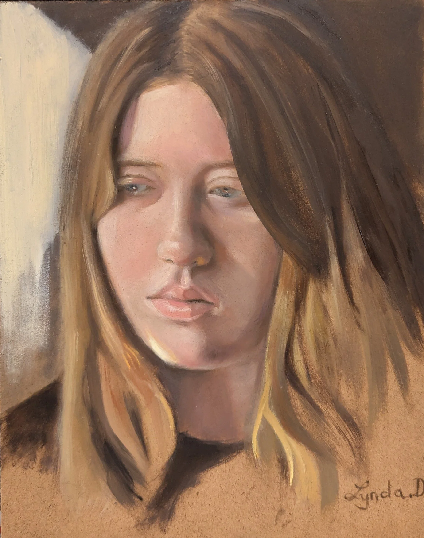 Sunlight on her chin (Painting - $450 - 7 x 9 inches) - Lynda D'Souza