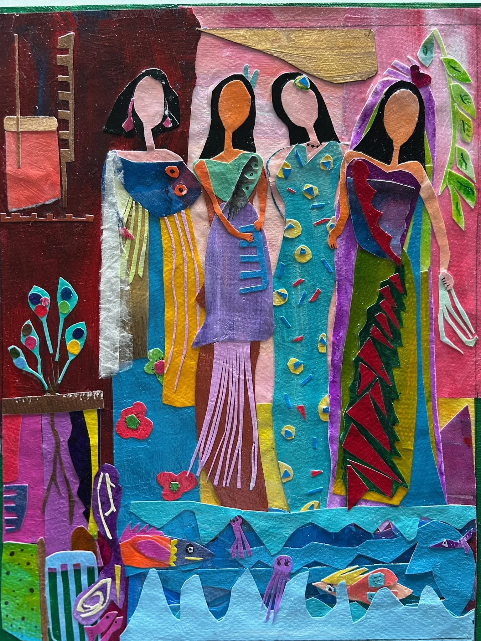 Four friends (Mixed Media - 12.5" x 9.75" x 2" - $900 USD - USA) - Anita Gutkin