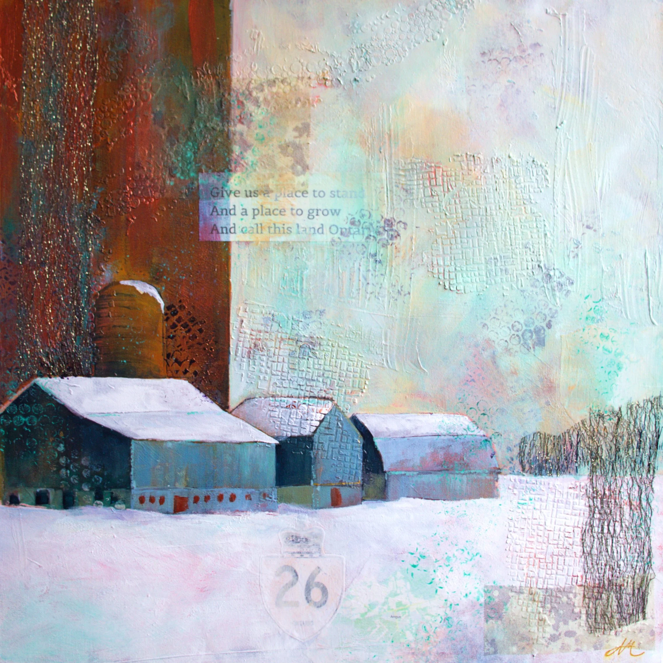 Along Hwy 26 - To Thornbury II (Mixed Media -$895 - 24 x 24 x 1.5) - Ailene MacDougall