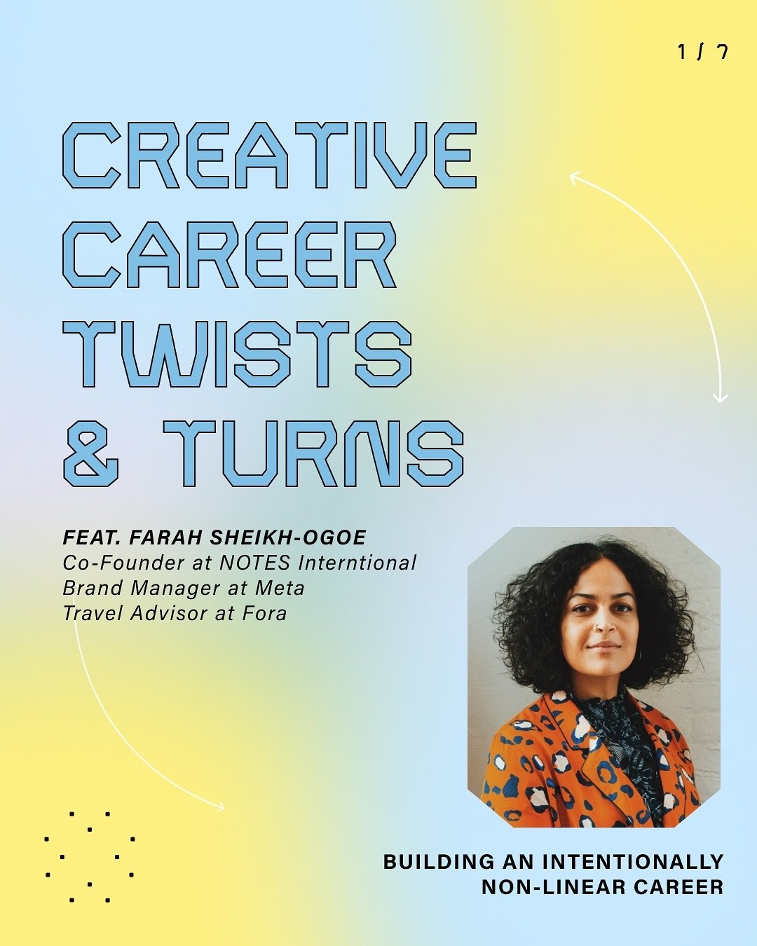 Stop trying to fit your career into a tidy neat line 🤷&zwj;♀️ 

Find out how @fshake took every pivot with intention in #5to9pod&rsquo;s ep 27: Building A Non-Linear Career // Farah Sheikh-Ogoe (Brand Manager at Meta, Co-Founder at @notes_intl, Trav