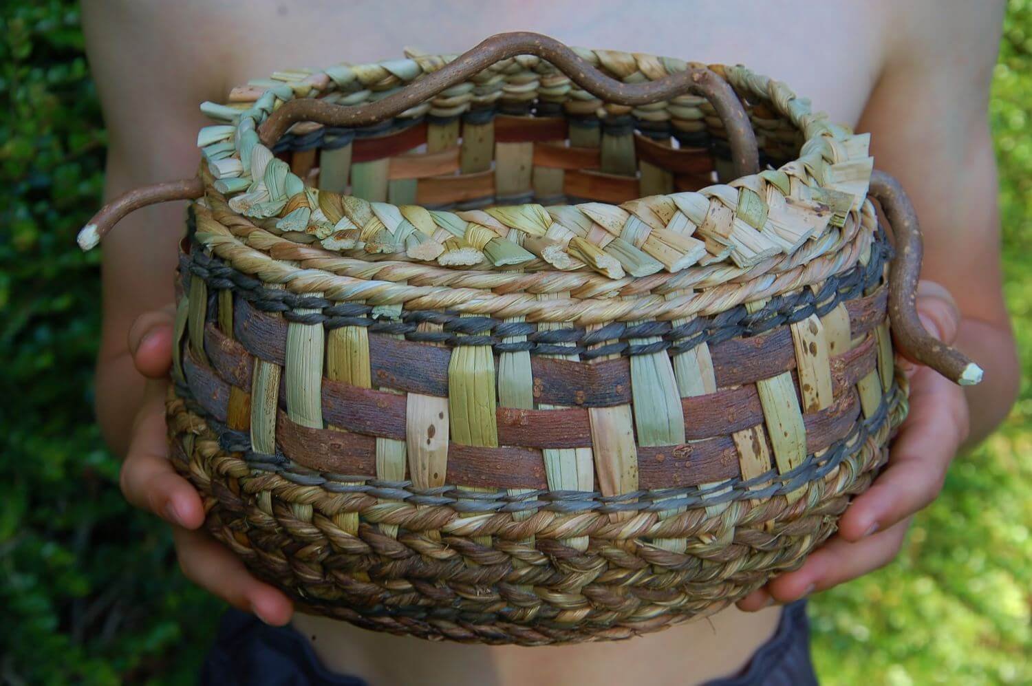 'Ripple' mixed fibre vessel with contorted hazel handle.jpg