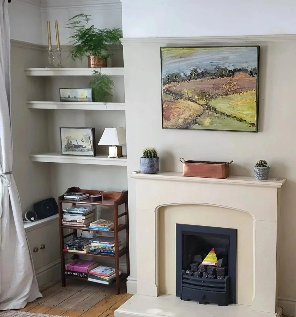 Original contemporary landscape painting Across the Severn II displayed in a collector's home.