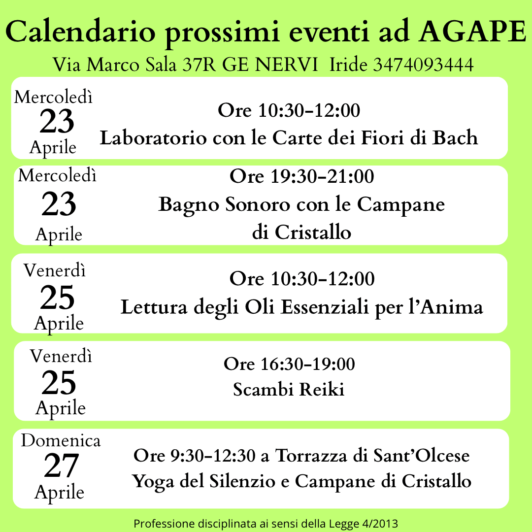 Calendario prossimi eventi