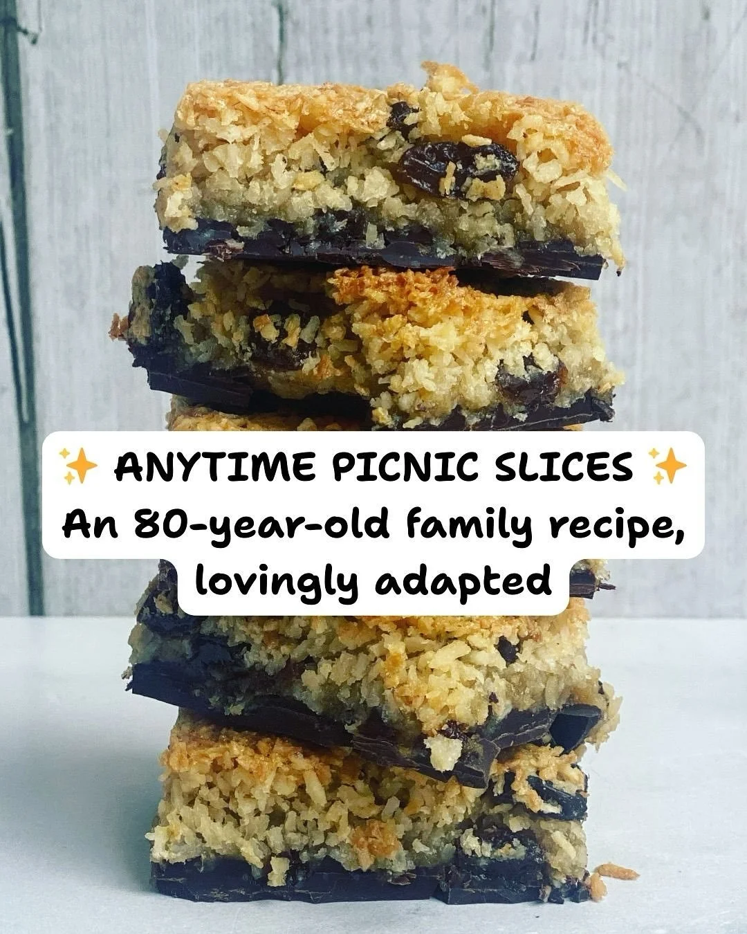 PICNIC SLICES - Recipe ⬇️

These little squares are dangerously moreish &ndash; crunchy, chewy, chocolatey and just sweet enough. A recipe that has been passed down for nearly 80 years, I&rsquo;ve given it a modern twist by using rice malt syrup inst