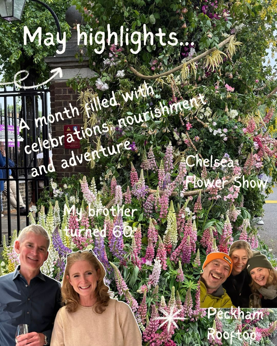 May highlights ✨

A month filled with celebrations, nourishment and adventure&hellip; from my brother&rsquo;s 60th birthday and dancing @brixtondiscofestival 

To a restorative week of detox and training @thelifeco 

The beauty of @rhschelsea Chelsea