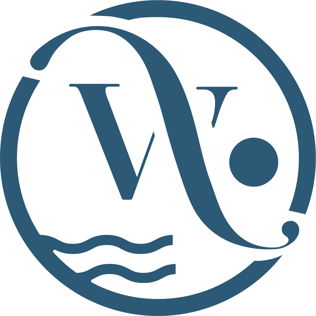 Wavelength branding emblem with sun and waves symbolizing the ocean.