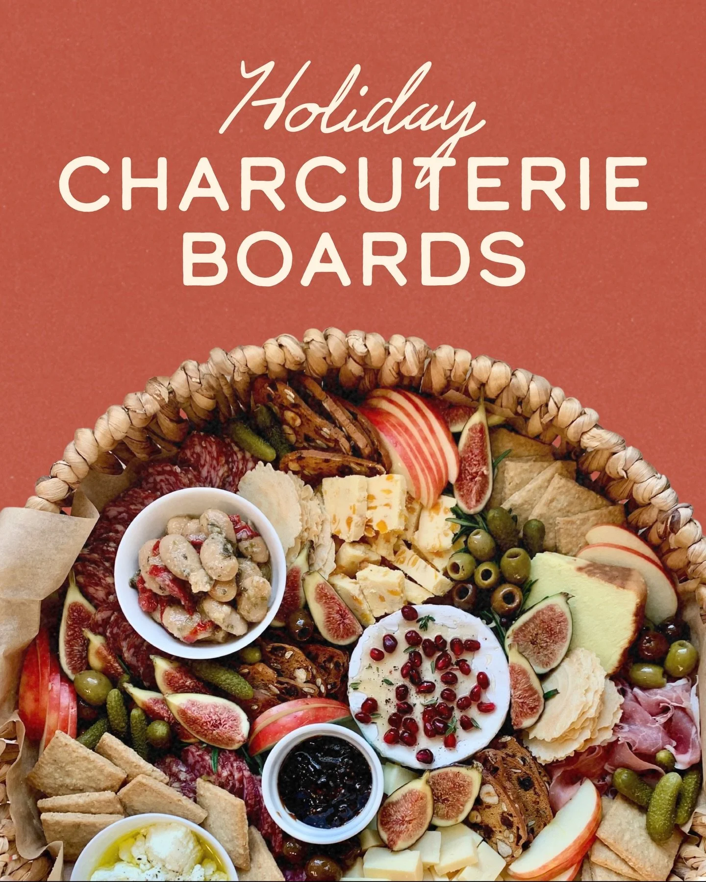Celebrate the season with a specialty charcuterie board. Each board is thoughtfully arranged with three varieties of our cured meats, three local cheeses, crackers, fruit spread, pickled vegetables, dried or fresh fruits, and a selection of nuts. Per