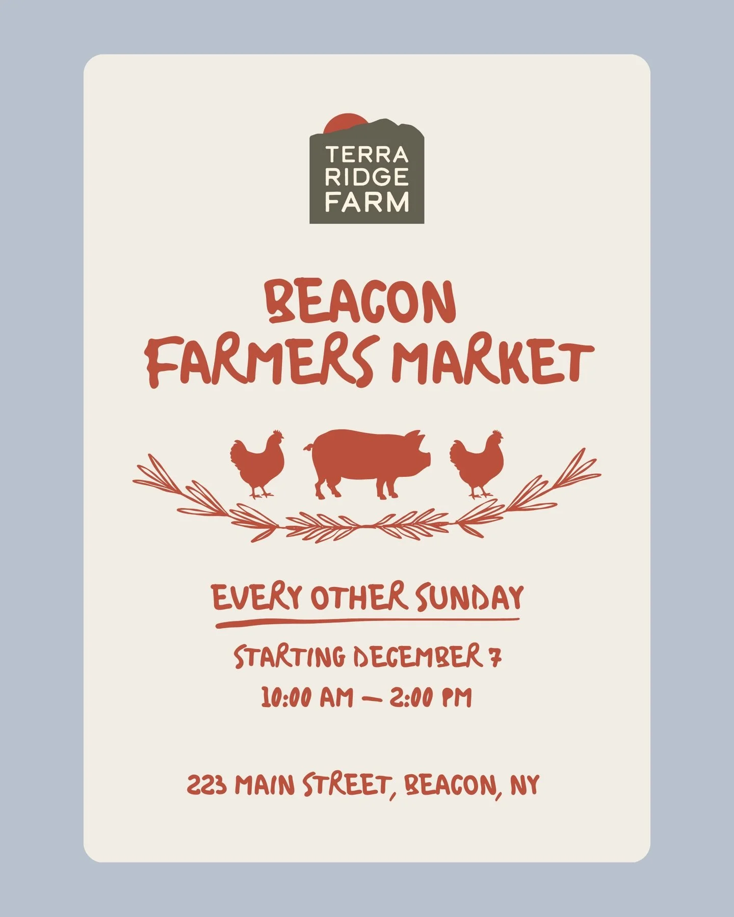 Bundle up and come see us at the Beacon Farmers Market every other Sunday starting December 7. We&rsquo;re bringing pasture raised pork, poultry, sliced charcuterie, and serving warm bone broth in a cup to sip while you stroll.