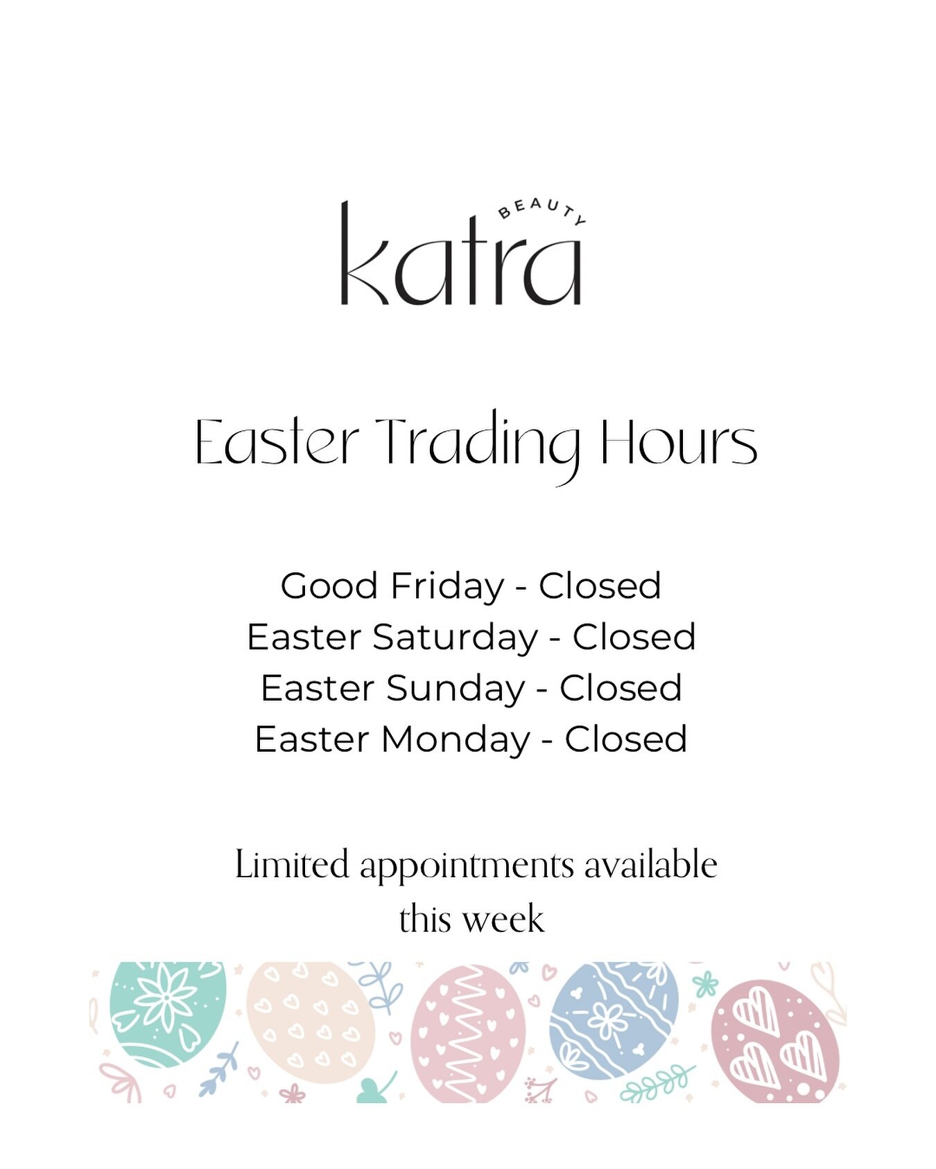 We are taking a much needed break over the Easter weekend. Wishing all our amazing clients a safe and Happy Easter. We will be back in the salon Tuesday🐣🐣🐣

We have a couple of apps left Thursday, to book, click on your link in the bio or go to 
w