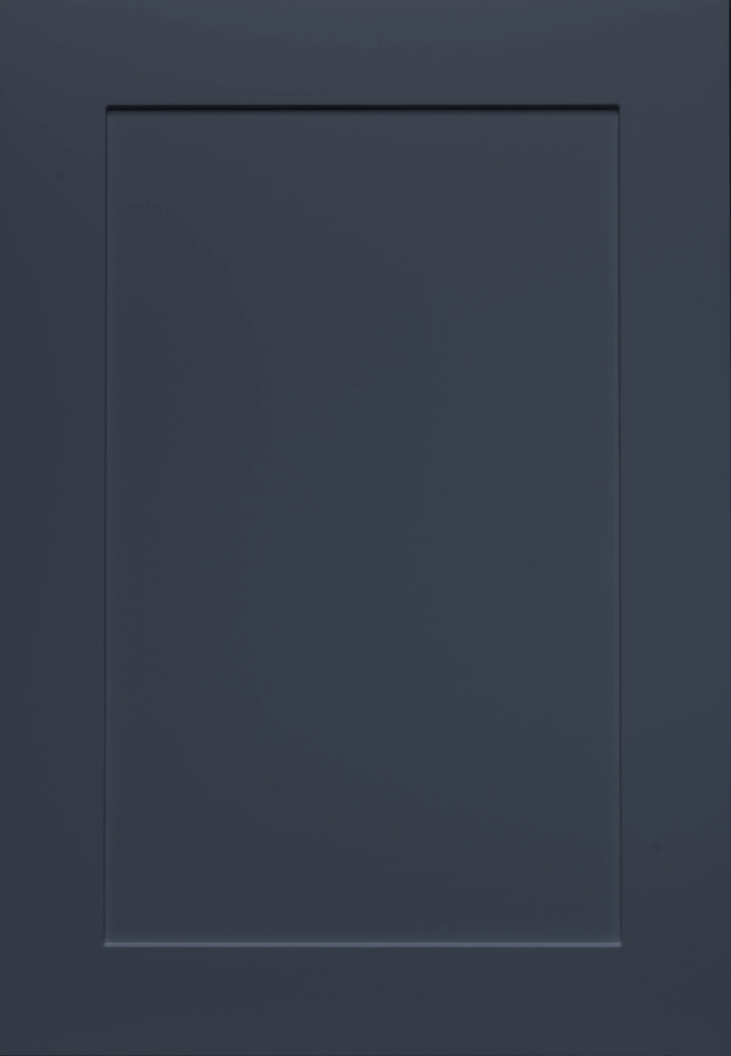 Dark blue Shaker-style cabinet door with a recessed panel.