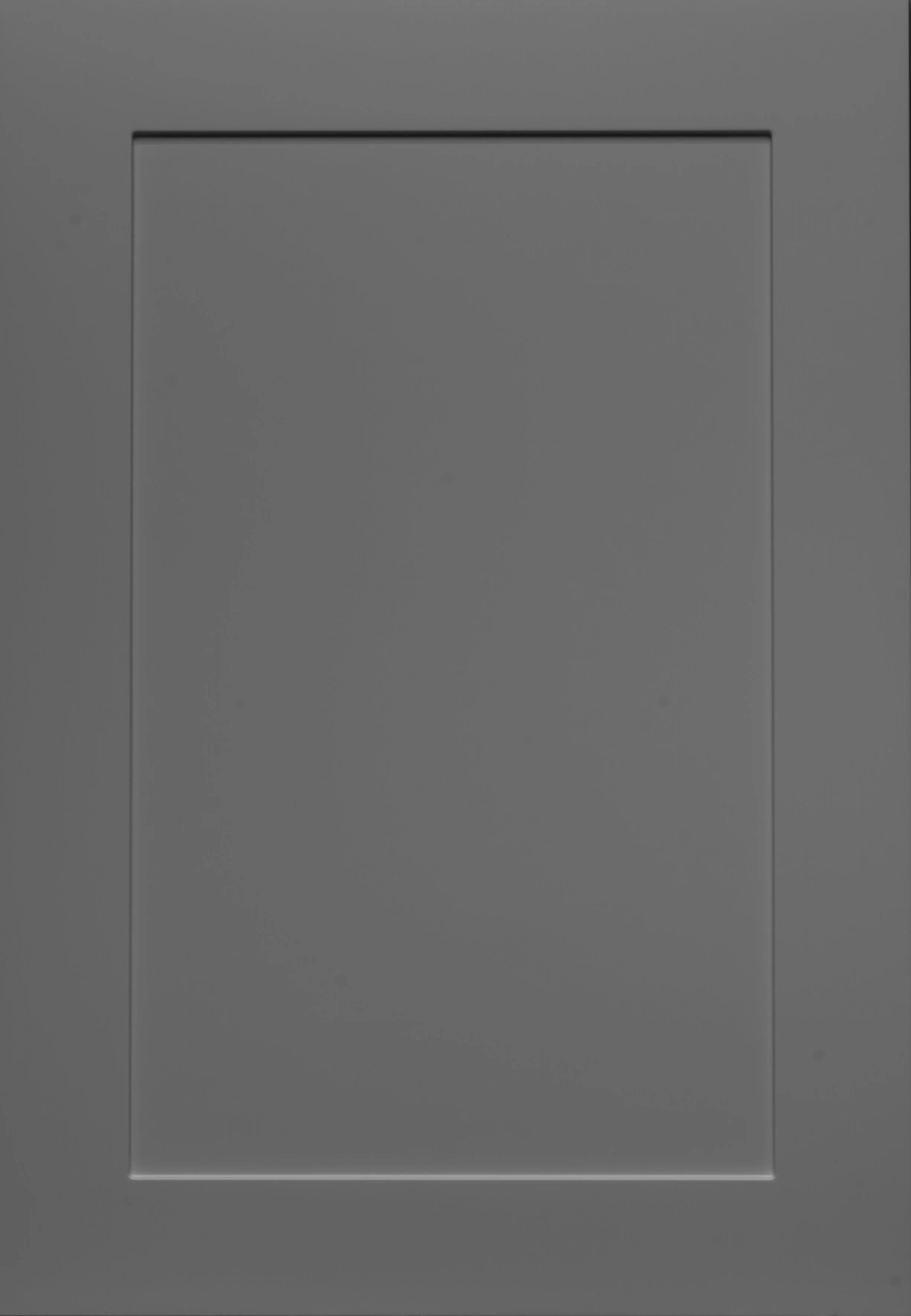 Gray Shaker-style cabinet door with recessed panel.