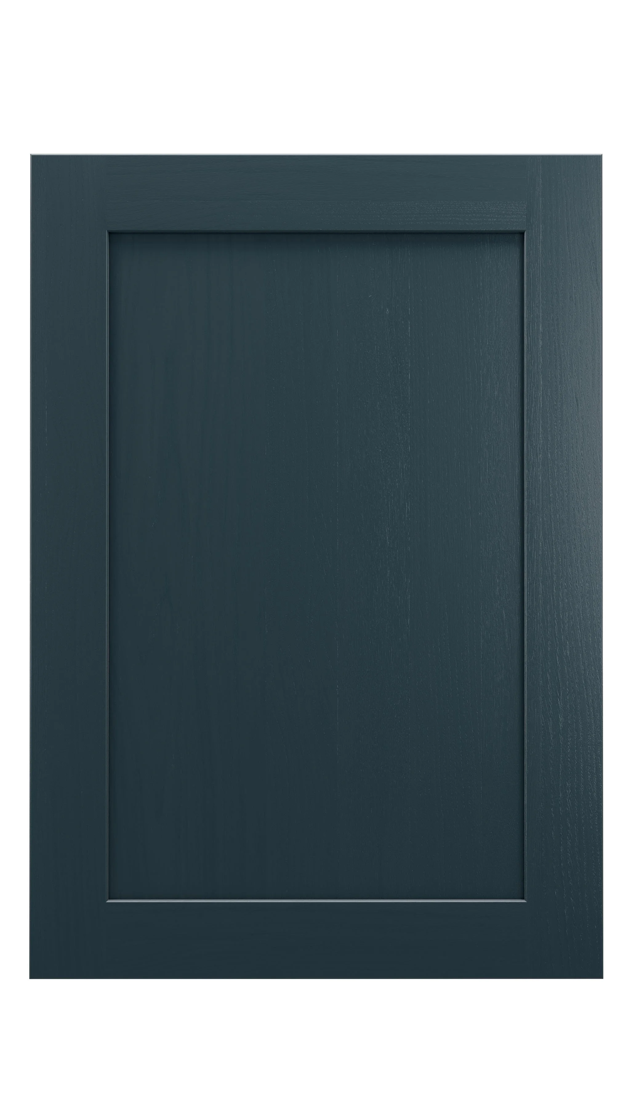 Dark green wood cabinet door with a smooth finish and simple rectangular frame design.