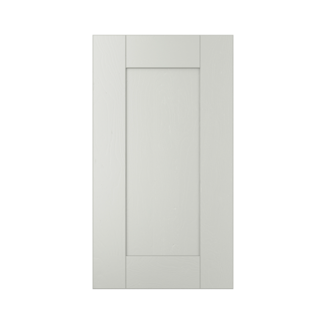 White shaker style cabinet door with vertical panels.