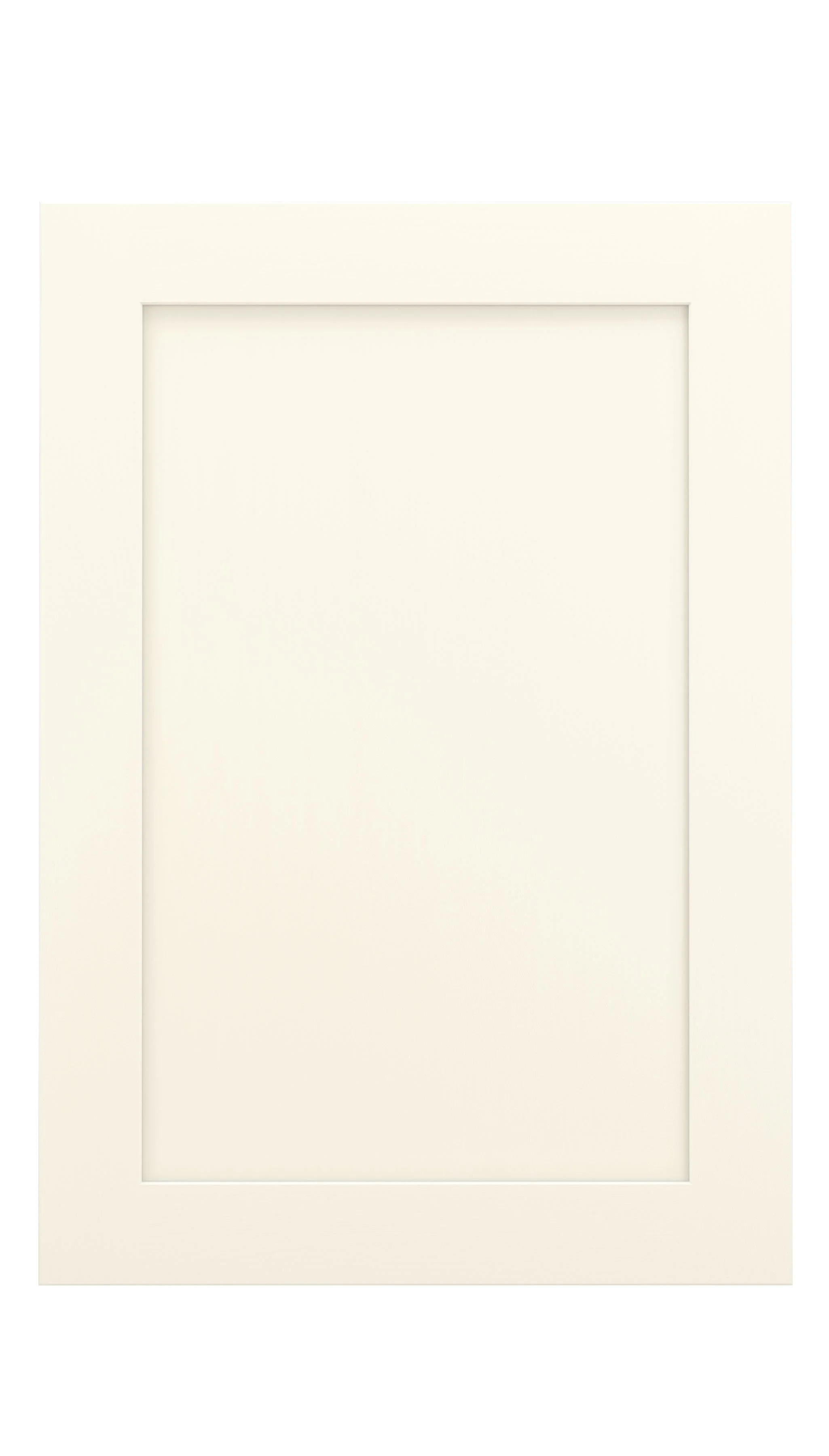 Empty white picture frame with a wide border.
