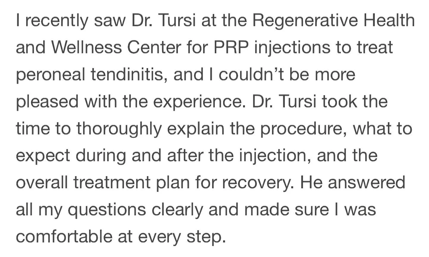 ⭐️⭐️⭐️⭐️⭐️ 5 Star Review! ⭐️⭐️⭐️⭐️⭐️

Thank you to one of our AMAZING patients for this kind review!! It is greatly appreciated! 

We aim to provide skilled and personalized care to each person in the Regenerative Center. :)