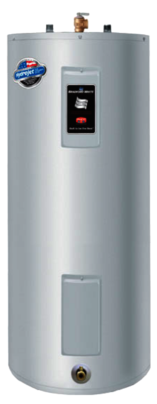 Electric water heater providing reliable residential hot water without the need for gas lines or venting systems.
