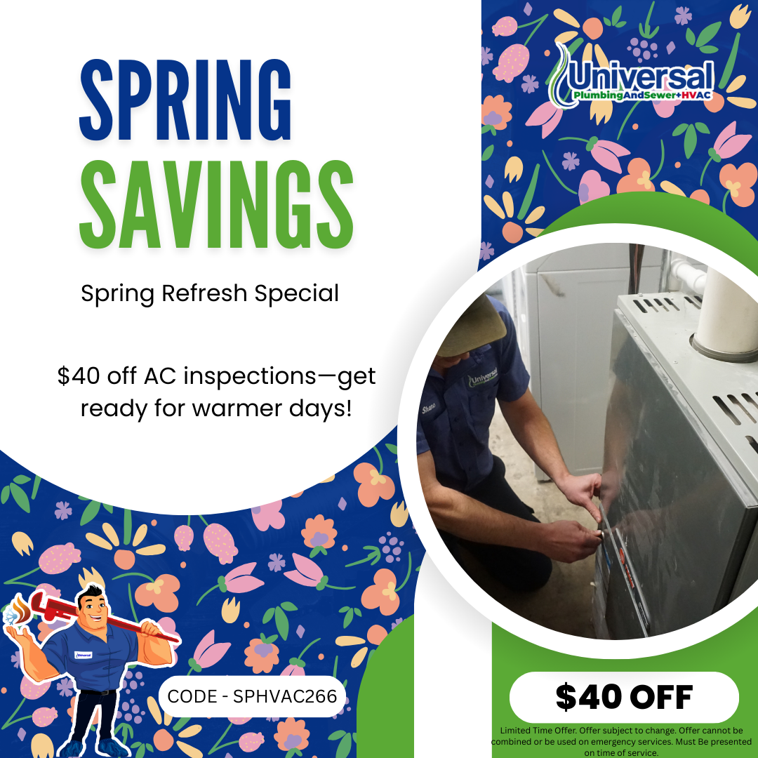 Universal Plumbing & Sewer HVAC coupon offering $40 off professional air conditioning inspections.