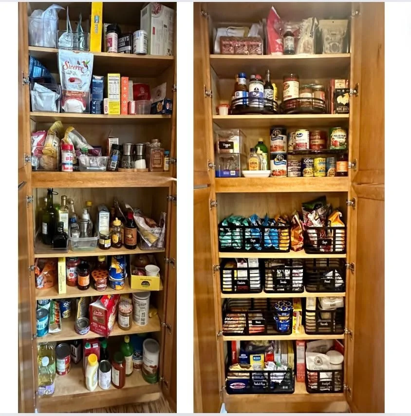 Over time, every day life can get in the way of organization. An organized pantry will save you time and money, making meals easier to prepare. Separating items into categories helps everyone in the house find what they need and not purchase extra. I