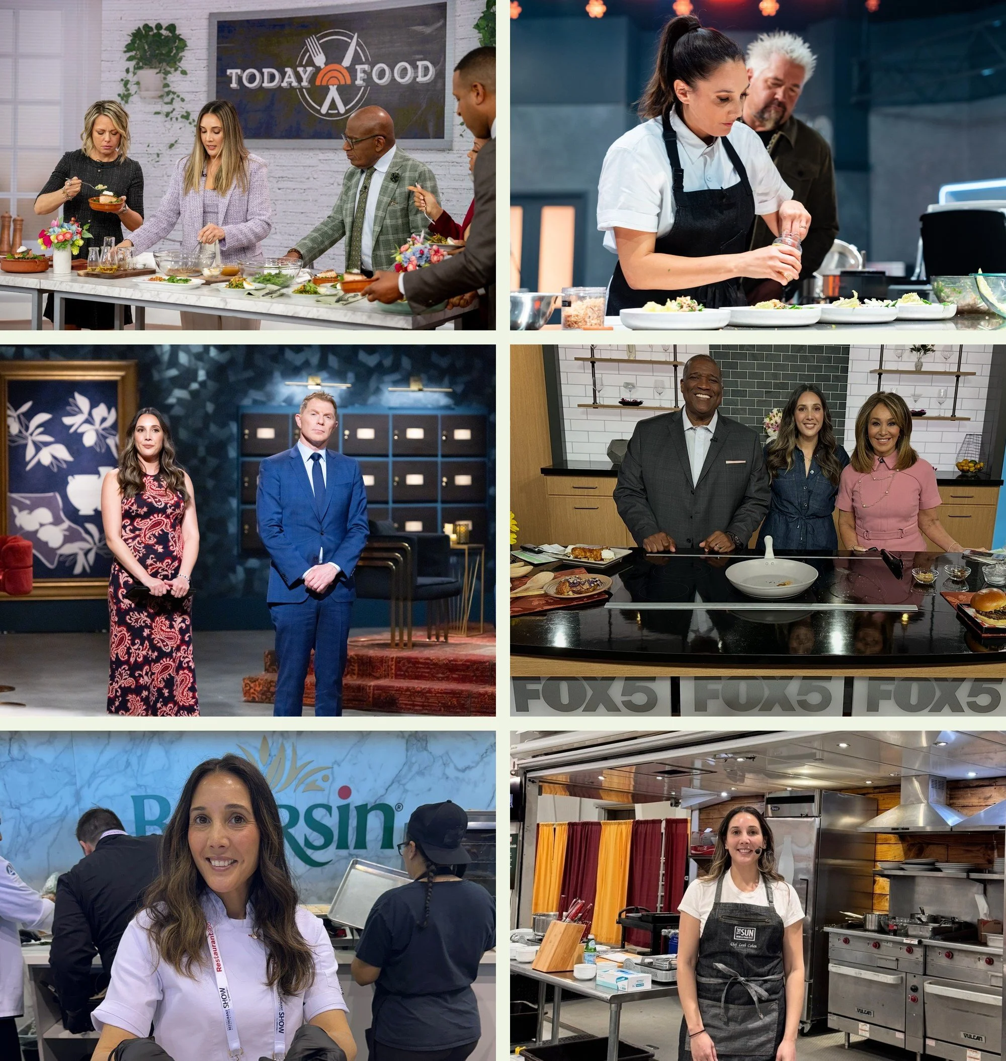 Leah Cohen on the TODAY show, cooking beside Guy Fieri on Tournament of Champions, hosting Bobby's Triple Threat with Bobby Flay, on Good Day New York, at the Boursin booth at the NRA Show and on stage at the Sun Wine & Food Fest