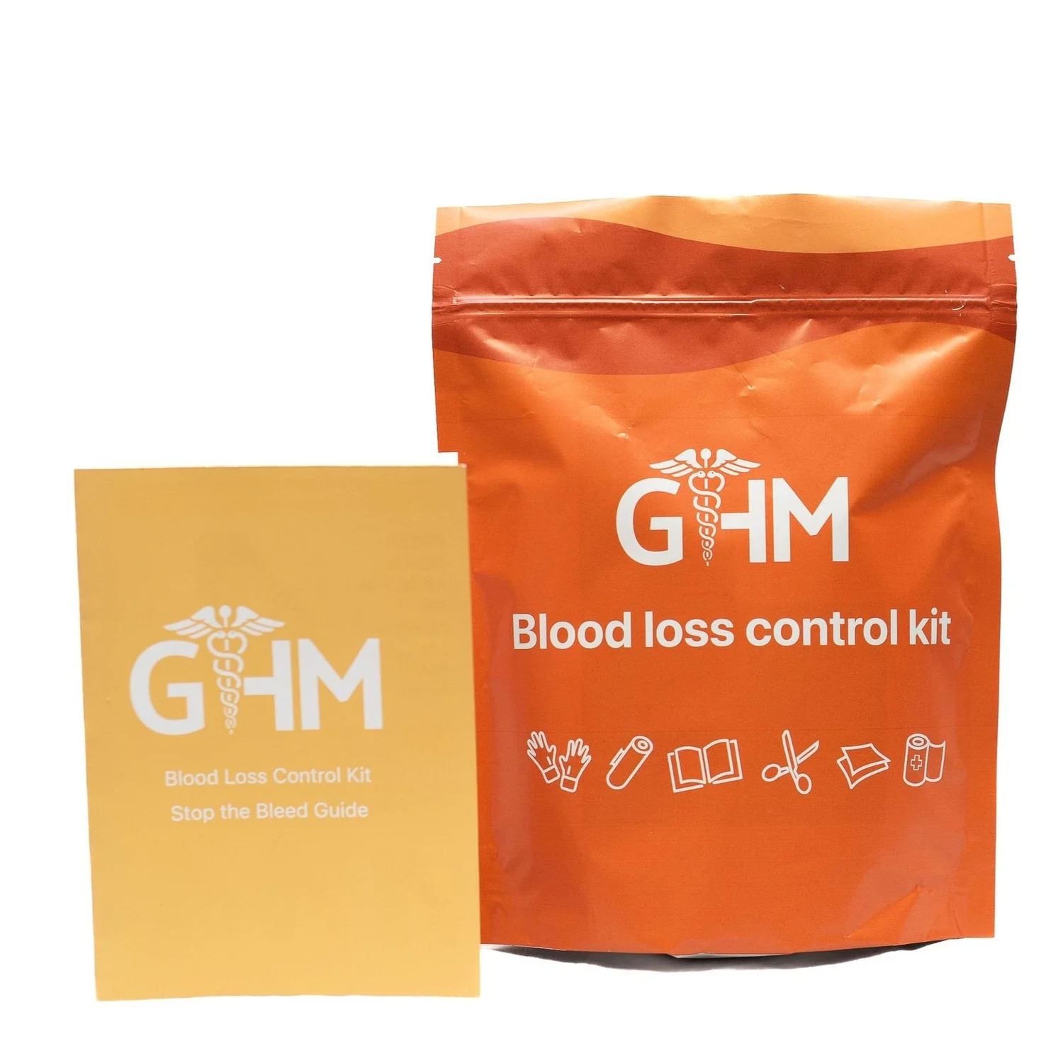 First aid supplies including gloves, gauze, and trauma shears