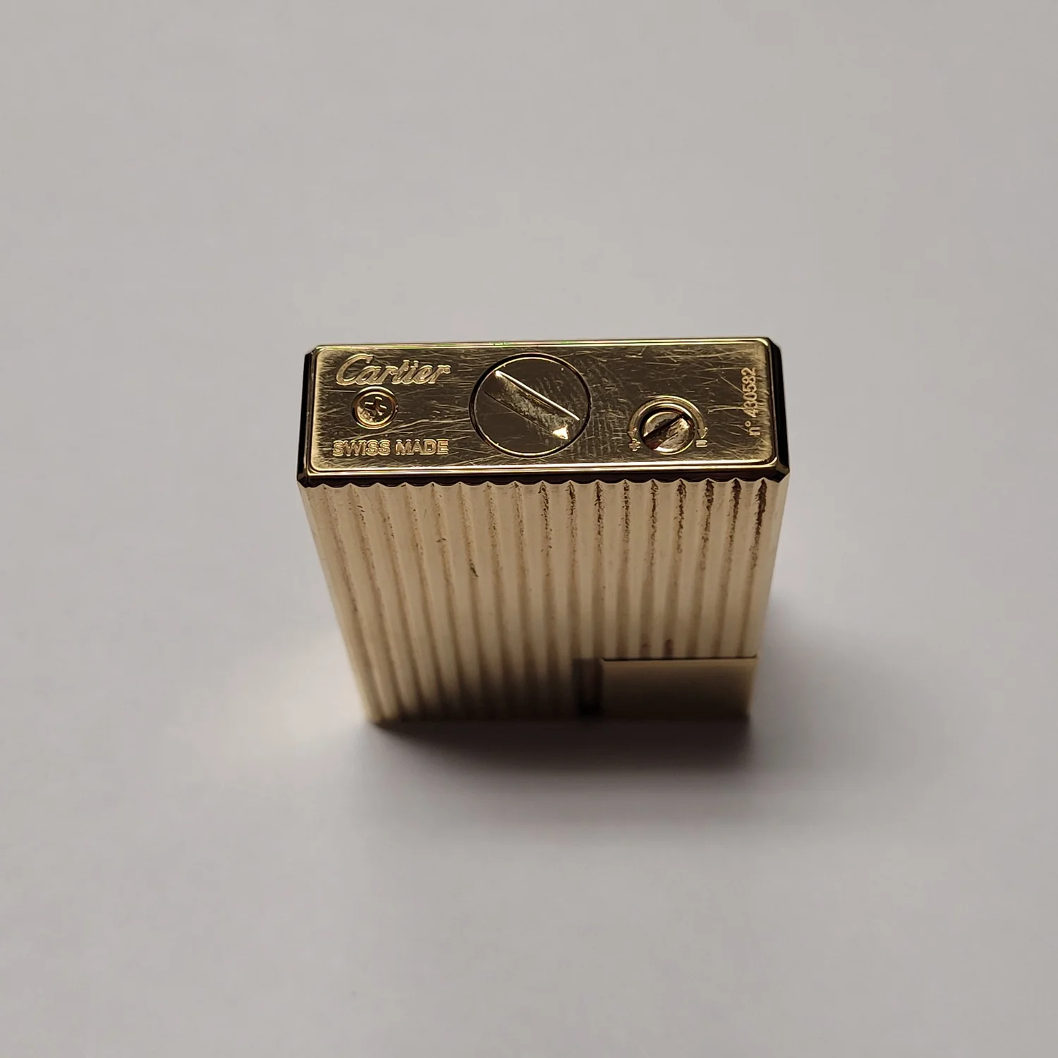 Cartier Gold Plated Lines Design Lift Arm Lighter — Elegant 