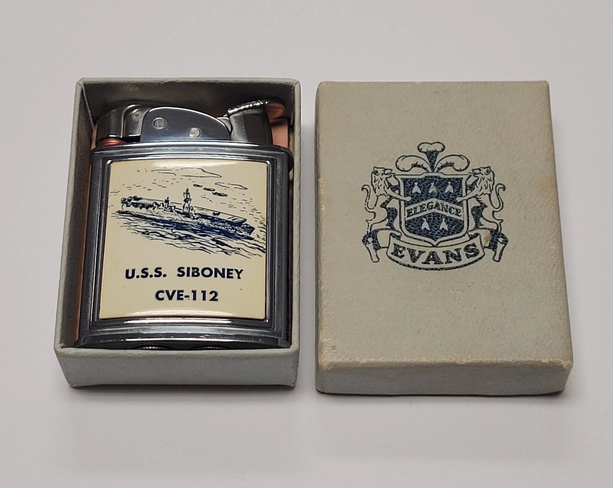 1950s Evans Banner U.S.S. Siboney Military Pocket Lighter