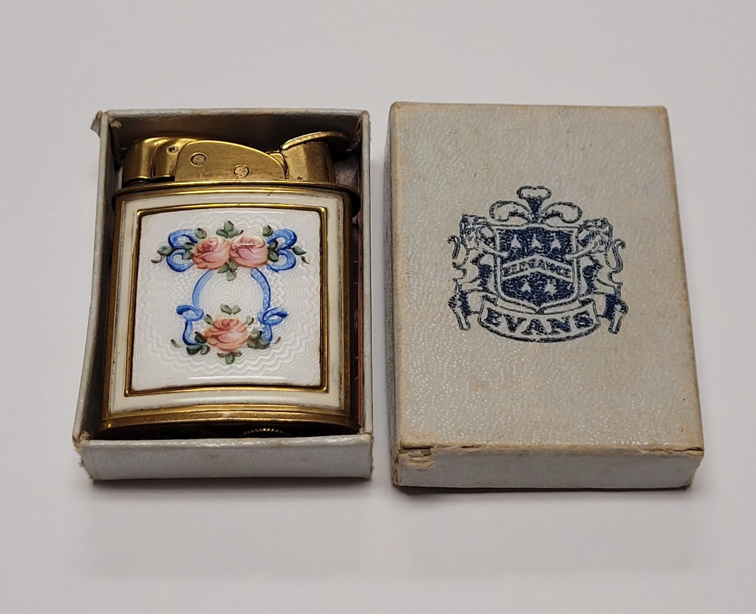 1950s Evans Banner Floral Enamel Pocket Lighter