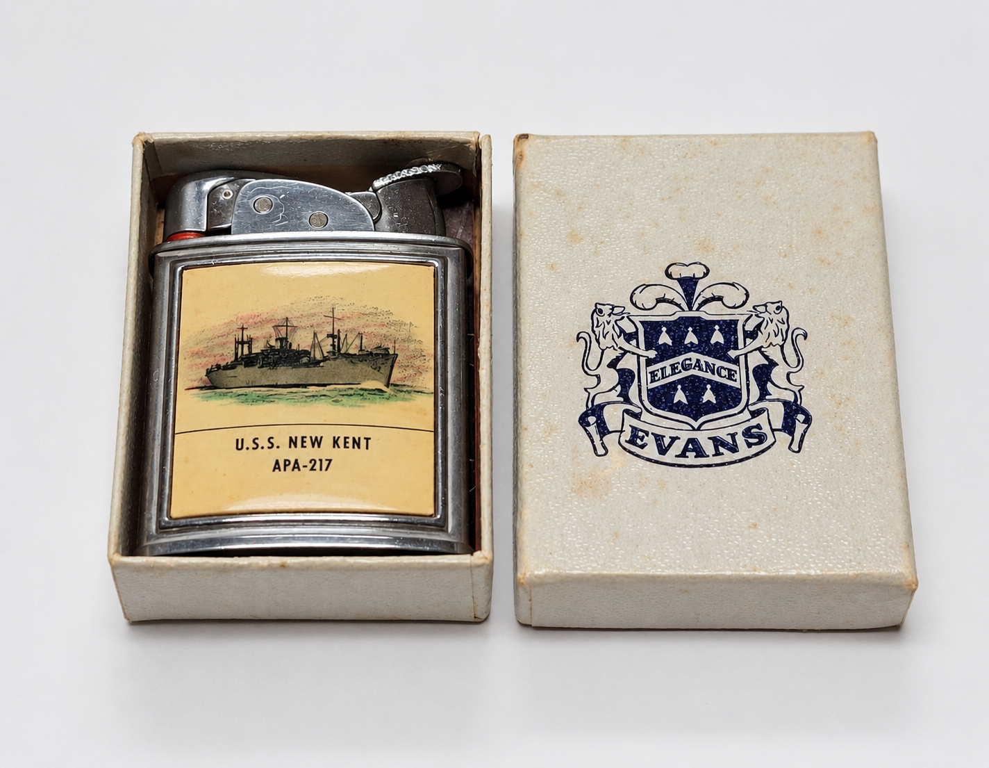1950s Evans Banner U.S.S. New Kent Military Pocket Lighter