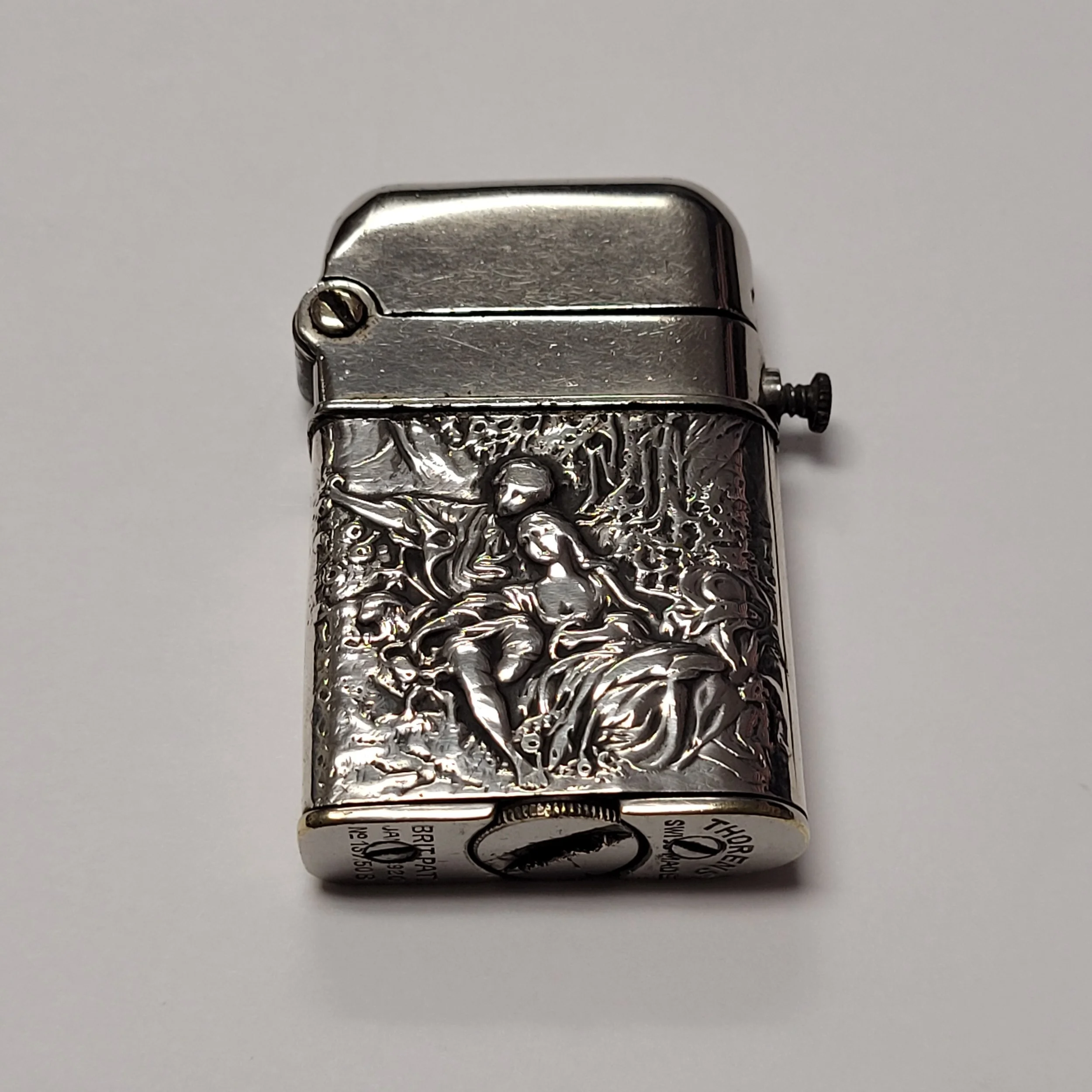 1930s Thorens 935 Sterling Silver Figural Scene Lighter