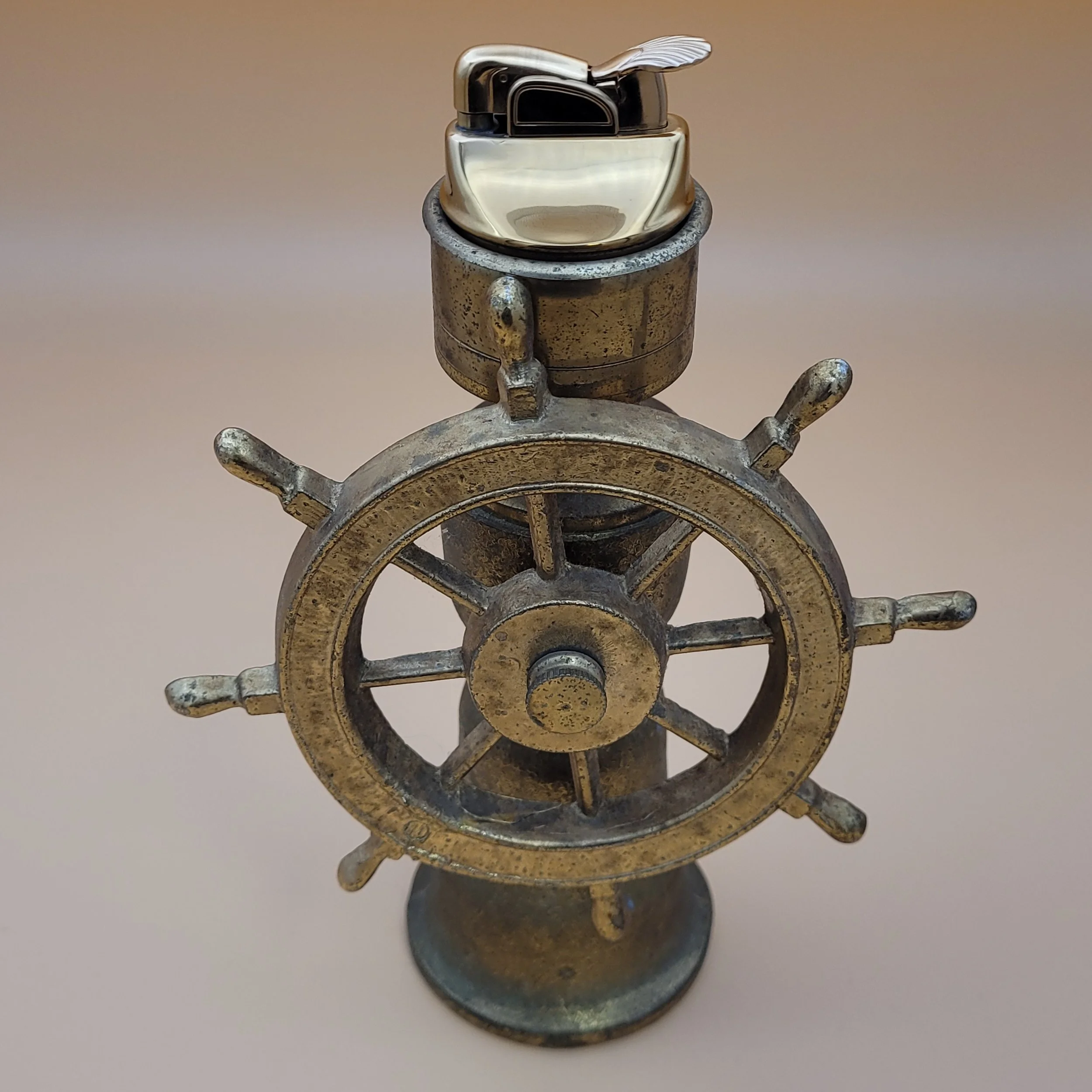 1950s Brass Nautical Ship Wheel Table Lighter