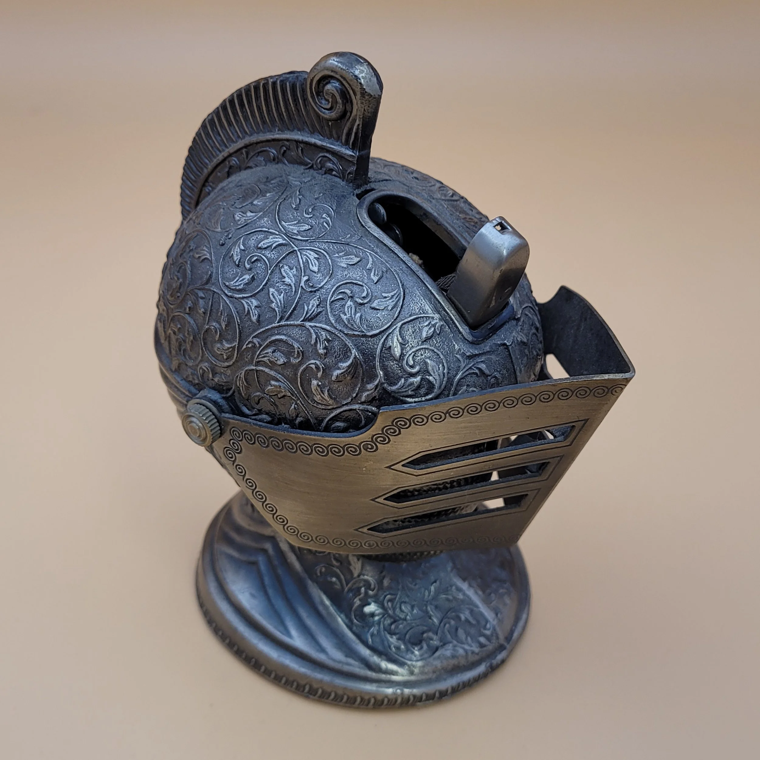 1970s Knight Head Metal Armor Table Lighter