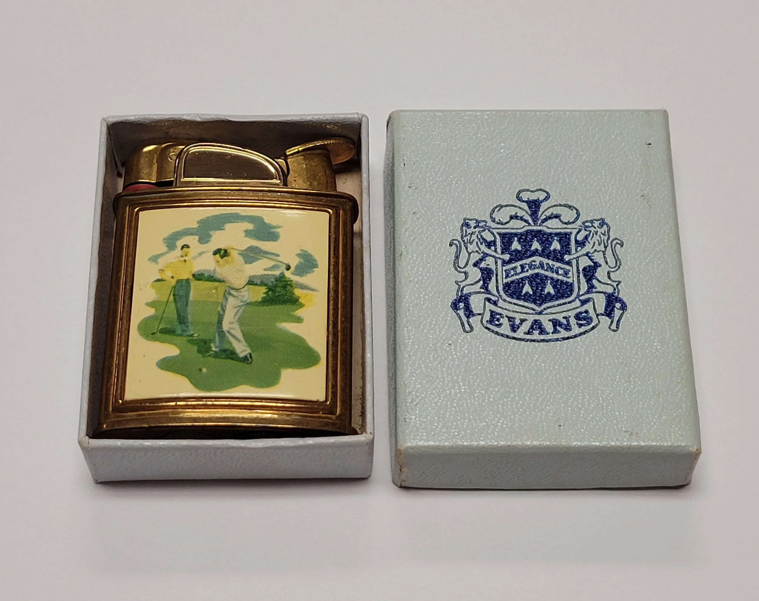 1950s Evans Banner Golfer Scene Pocket Lighter