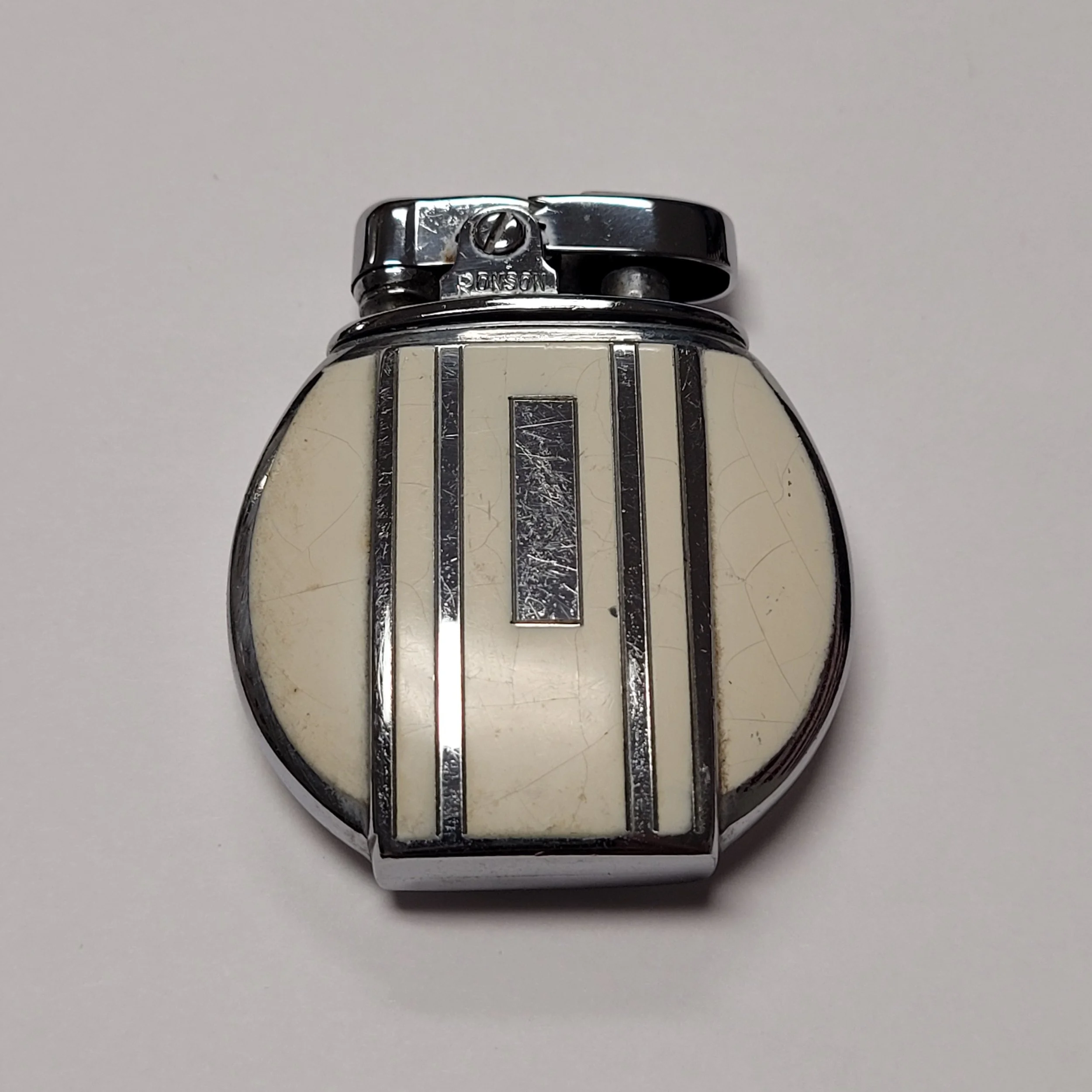 1930s Ronson Viceroy White Enamel Petrol Lighter