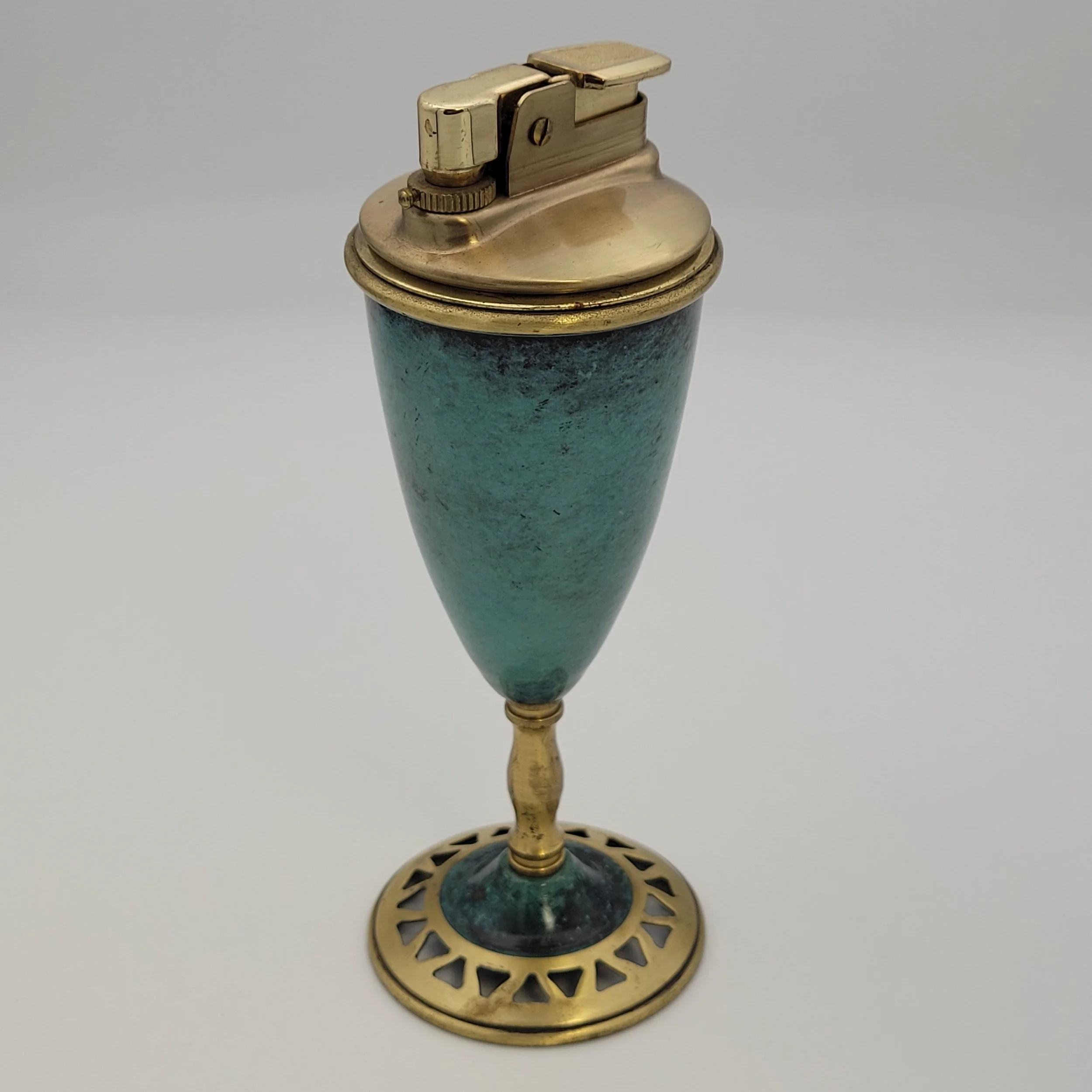 Vintage Unbranded Gold & Turquoise Table Lighter