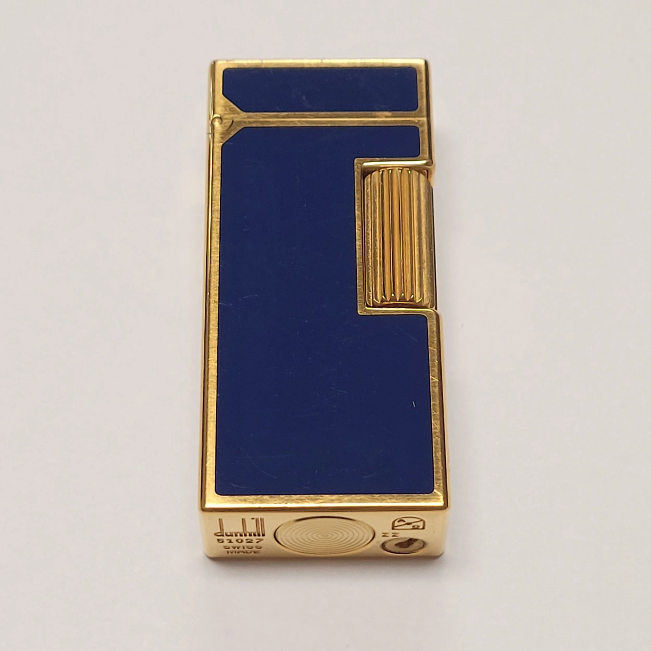 Dunhill Rollagas Mini Gold Plated Blue Lacquer Lighter