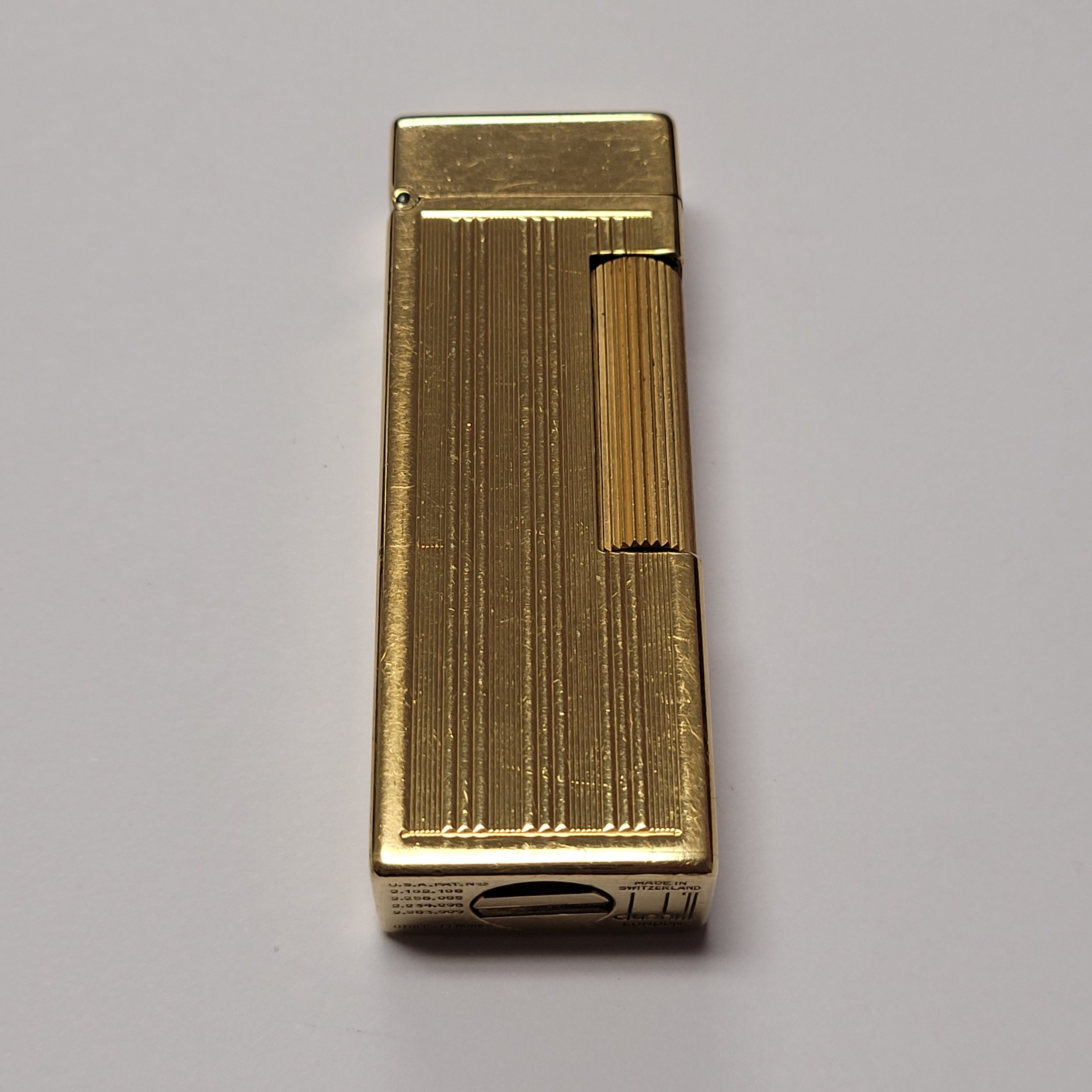 Alfred Dunhill 1950s Auto Rollalite Gold Plated Columns Lighter