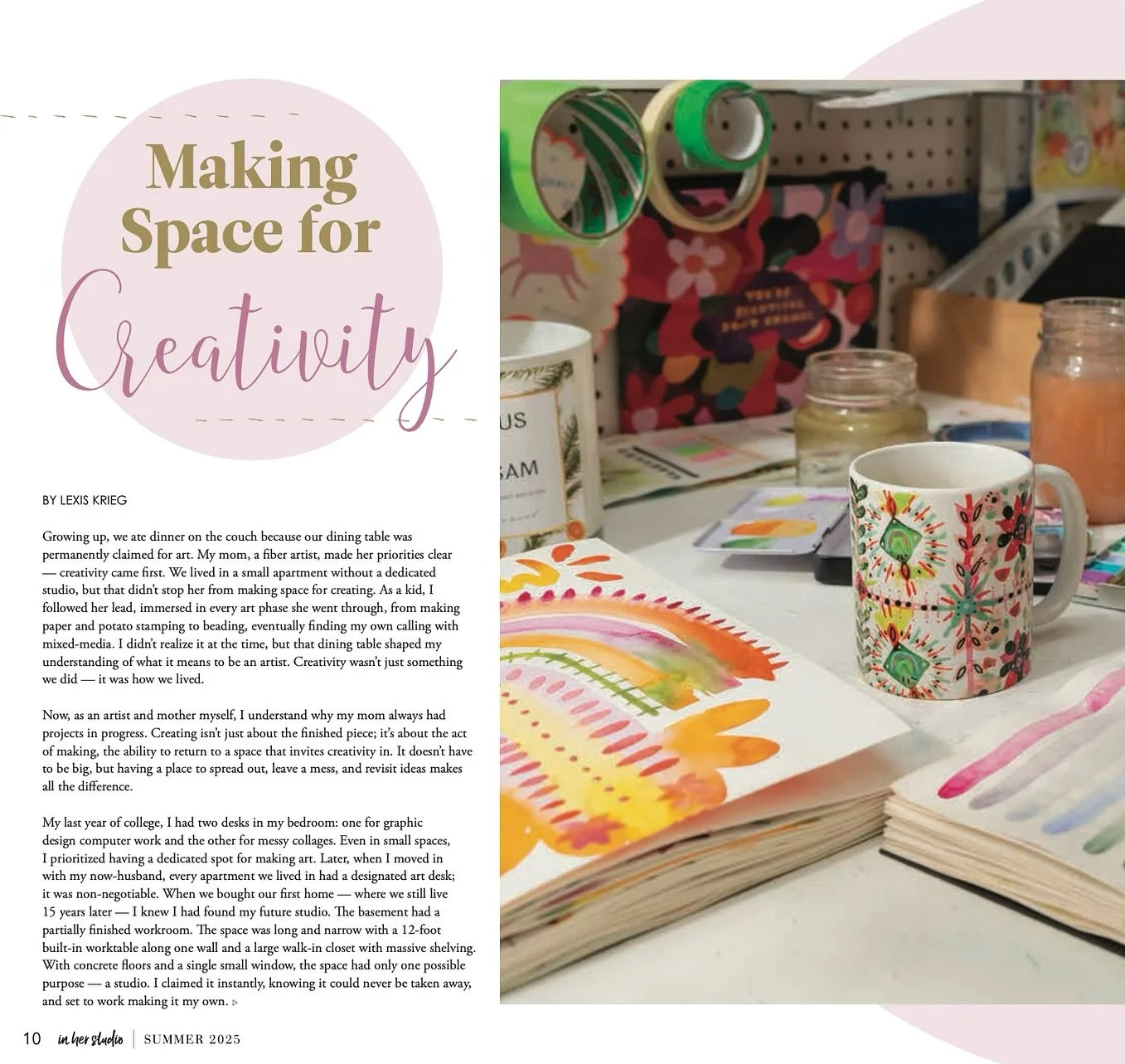 I grew up eating dinner on the couch&mdash;because the dining table was reserved for art.
My mom, a fiber artist, made her priorities clear: creativity came first.

This month, I&rsquo;m honored to be featured in @inherstudiomagazine, sharing my own 