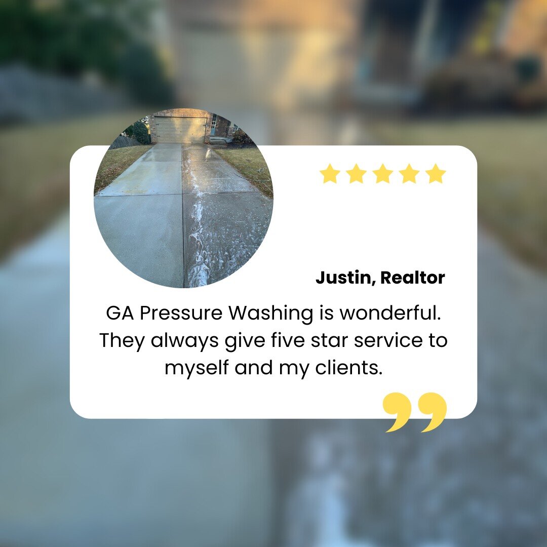🤩Thanks for the feedback, Justin! &quot;GA Pressure Washing is wonderful. They always give five-star service to myself and my clients.&quot;

Call or email us today to wash away years of dirt from your driveway!
📱678-269-7917
📨info@gapressurewashi