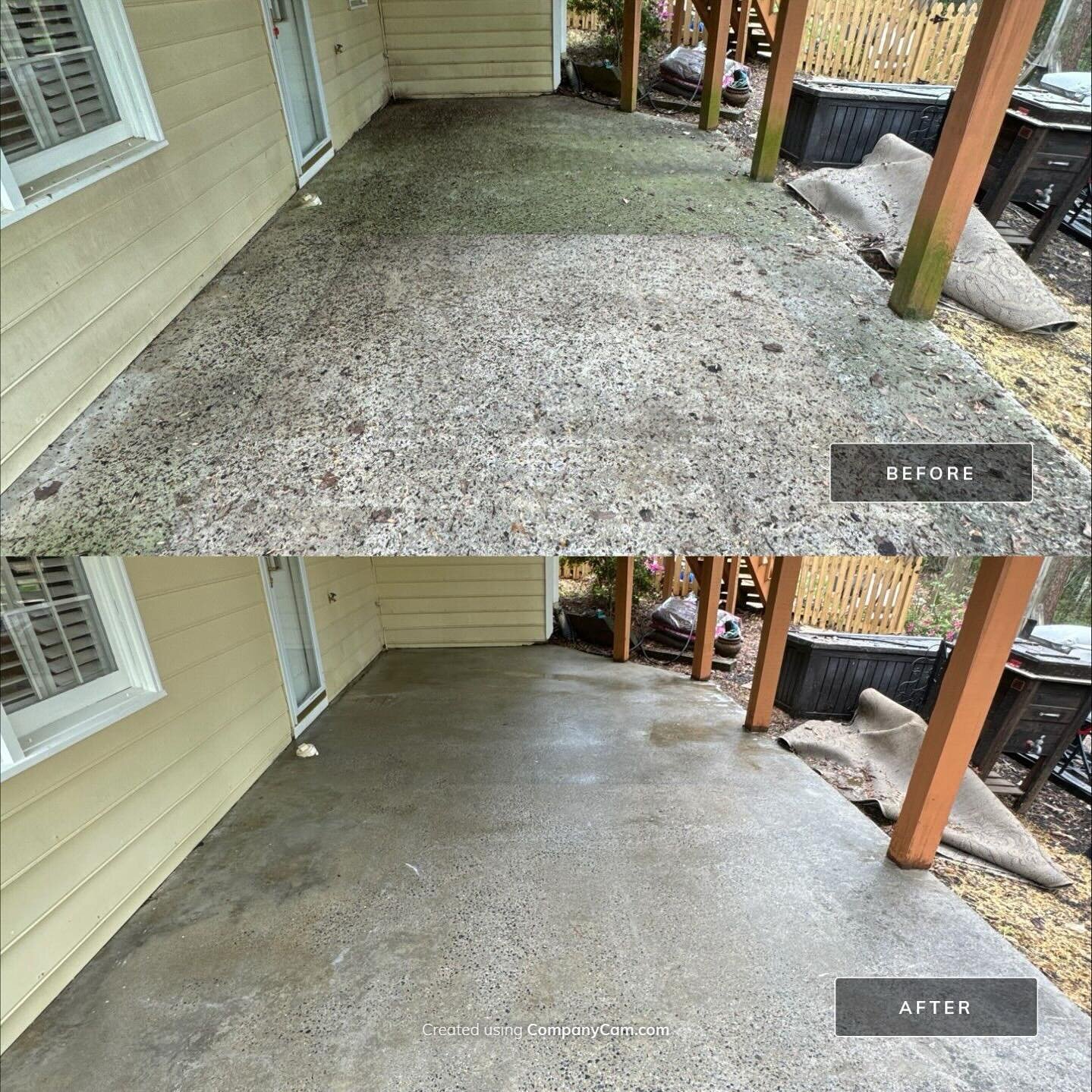 Brought this concrete patio back to life today, just in time for warmer weather ☀️😎 Call 678-269-7917 if your patio looks like this and let our pressure washing experts work their magic! 🤩