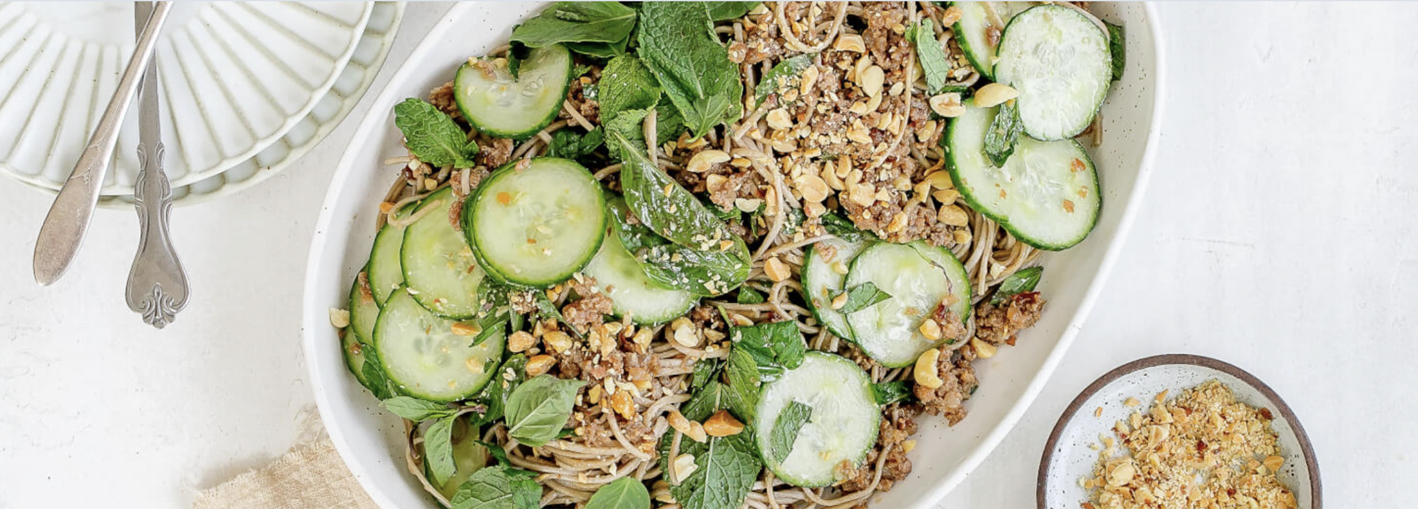 Thai Noodle Salad with Pork, Cucumbers &amp; Herbs