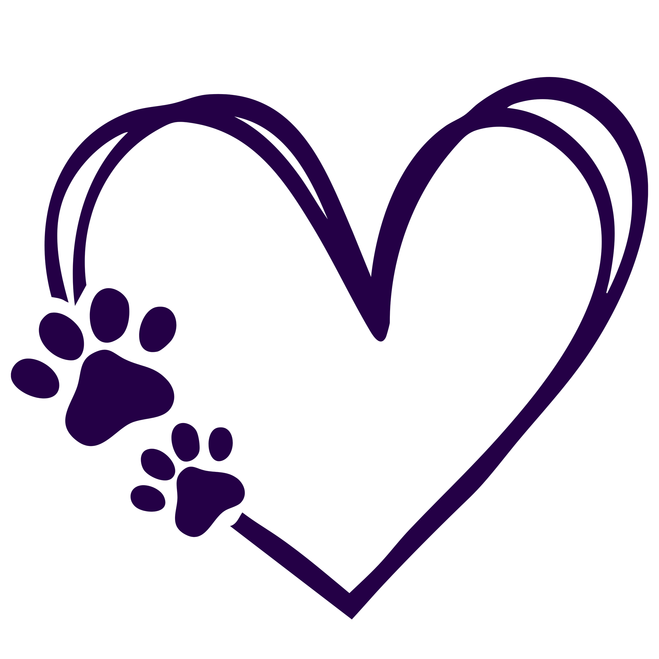 A dark purple heart with paw prints on its left side.