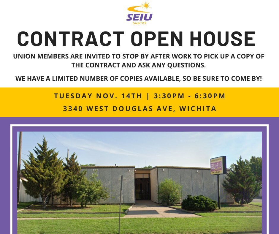 USD 259 Staff: We will have contract copies available for Union Members at our Contract Open House next Tuesday, November 14th. Pop by after work and get your copy while we have them!

You can also view the new contract online at seiukansas.com/usd25